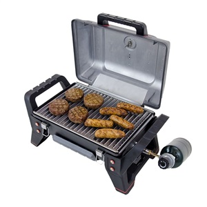 Charbroil NZ Grill2Go portable gas BBQ grill cooking patties and sausages anywhere
